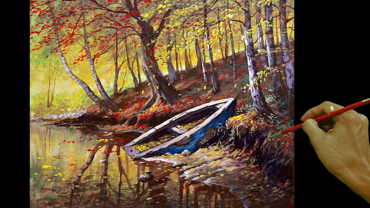 Paint with Acrylics -Autumn with Broken Boat